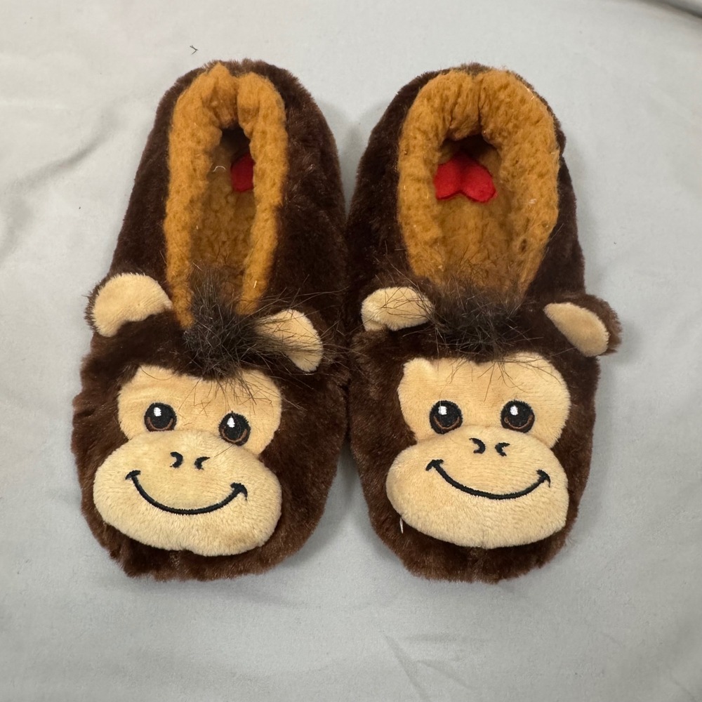 Build-A-Bear Monkey Slippers Kids Size 1-3 Brown Sherpa Lined New No Tags